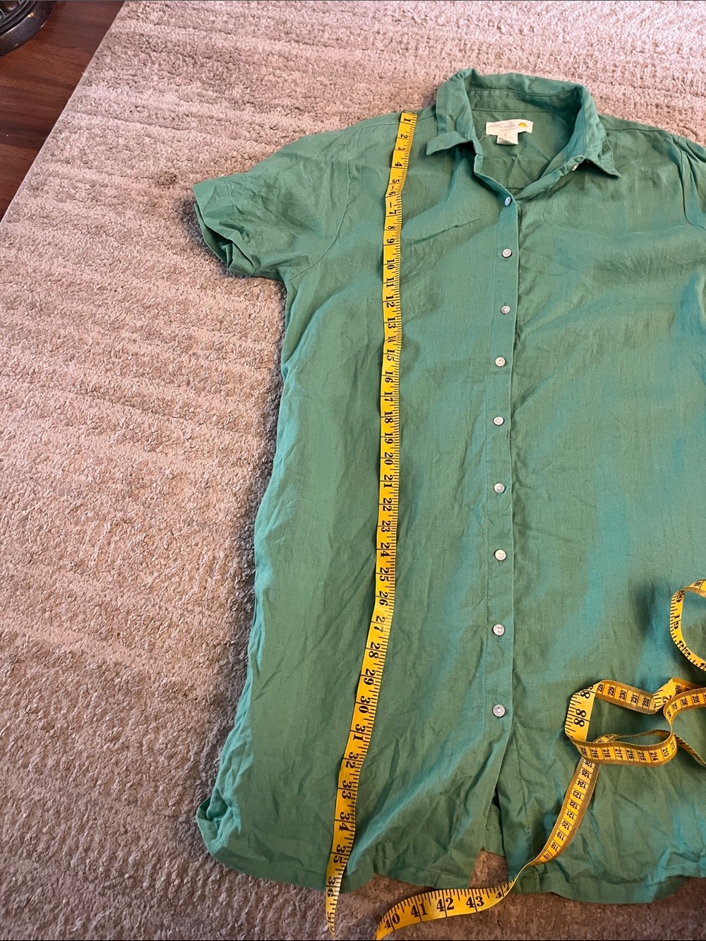 C&C California Green Short-Sleeve Button-Down 100% Linen Mini Dress Large - Picture 4 of 6